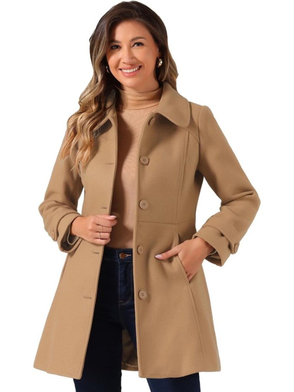 Elegant Peter Pan Collar Long Overcoat | Women's Winter Dressy Coat